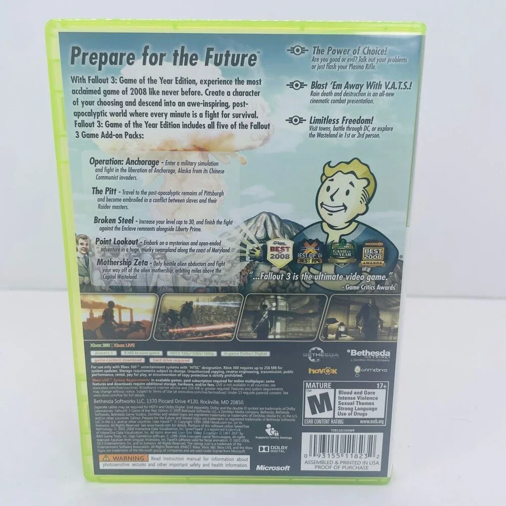 Fallout 3 GOTY Platinum Hits (Microsoft Xbox 360, 2009) Complete W/ Manual